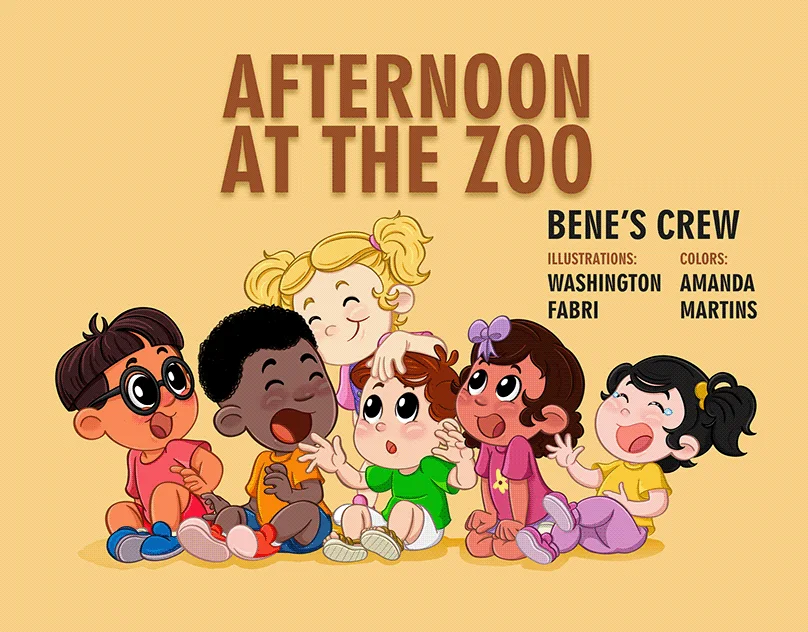 Title art for Afternoon at the Zoo with Bene's Crew, six laughing toddlers