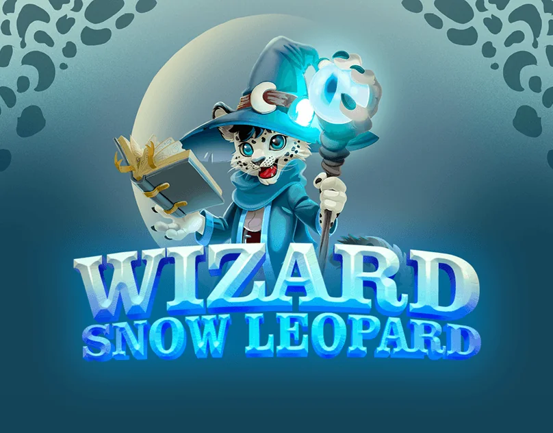 Wizard Snow Leopard, a snow leopard in a wizard hat holding a glowing staff